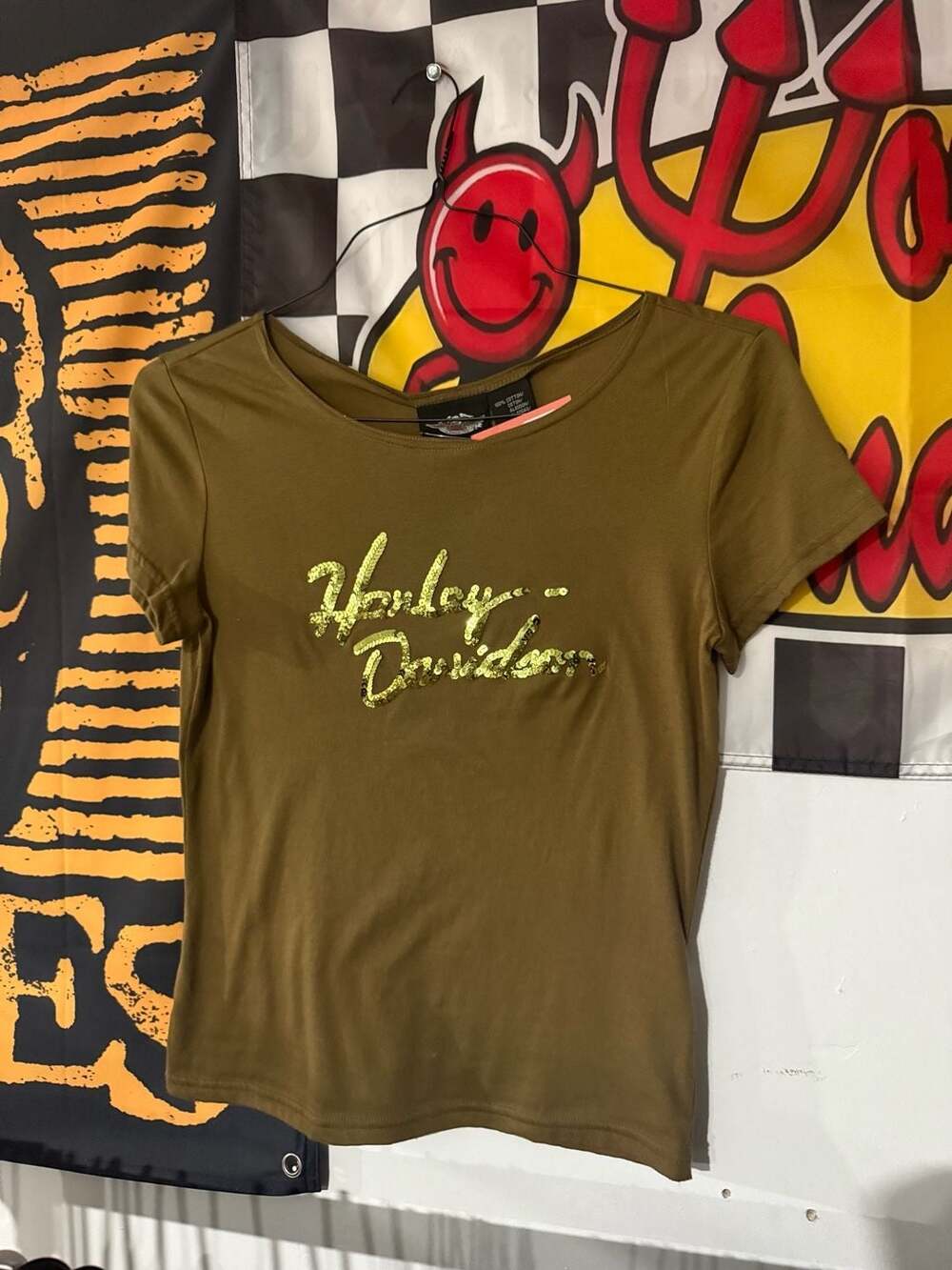 Harley-Davidson Women's Olive Sequin Logo Short Sleeve Tee